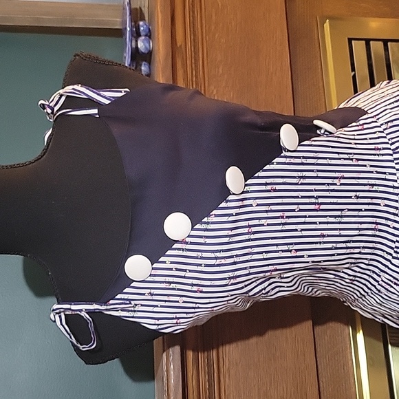 Unique Vintage Asymmetrical Navy Blue White Hamilton Dress Size XS - Picture 2 of 7